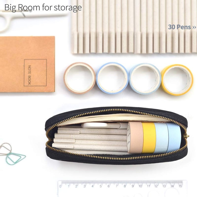 DOBMIT Pencil Pen Case, Canvas Pencil Pouch Big Capacity Pen Bag with Zipper Durable Stationary Storage Bag for Adult Students Officers- Black - Image 2